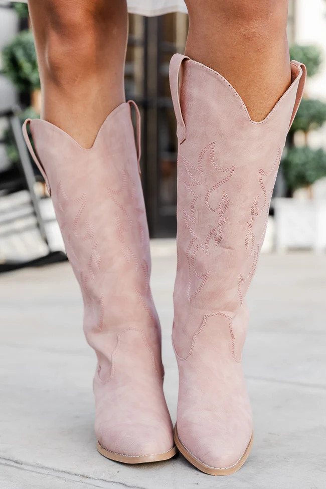 Charlotte Pink Leather Cowboy Boots | Pink Lily