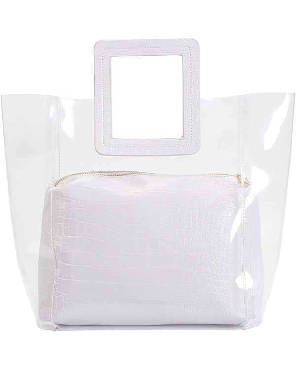 Poxas Womens Transparent Shoulder Bags Clear Tote PVC Handbag Jelly Purse Waterproof Bag | Amazon (US)