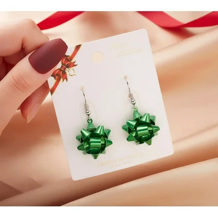 Green Christmas Bow Drop Earrings | Walmart (US)