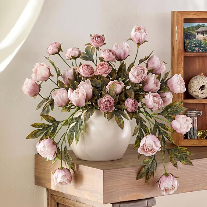 Thiccywoov 8 Pcs Faux Peony Stems Flowers Bulk Vintage Artificial Silk Peonies Stems Real Look Fa... | Amazon (US)
