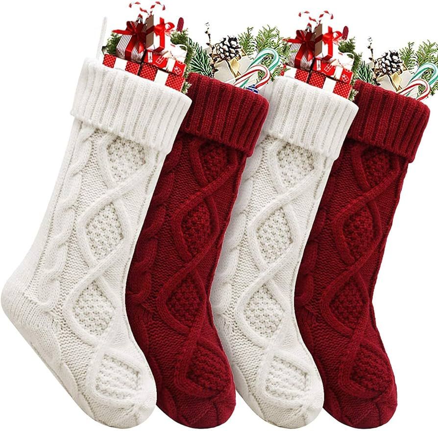 HEYHOUSE Christmas Stockings, 4 Pack Personalized Christmas Stocking 18 Inches Large Cable Knitte... | Amazon (US)