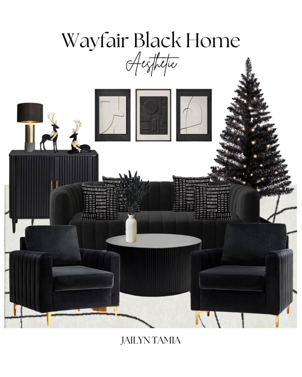 Wayfair Black Home Aesthetic 

// Wayfair, Wayfair Home, Black Home Decor, Wayfair Home Decor, Wayfair Furniture, Wayfair Finds, Wayfair Decor, Home, Home Decor, Home Inspo, Amazon Living Room, Black Living Room, Black Living Room Decor, Living Room Decor, Living Room Decor Ideas, Wayfair Area Rug, Wayfair Sofa, Wayfair Coffee Table, Wayfair Wall Art, Throw Pillows, Wayfair Cabinet, 2 Door Cabinet, Table Lamp, Wayfair Chair, Upholstered Armchair, Christmas Decor, Christmas Decorations, Christmas Tree, Faux Plant 

 #LTKCyberWeek #LTKHoliday #LTKHome
