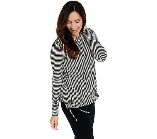 AnyBody Cozy Knit Striped Top w/ Drawcord Hem | QVC