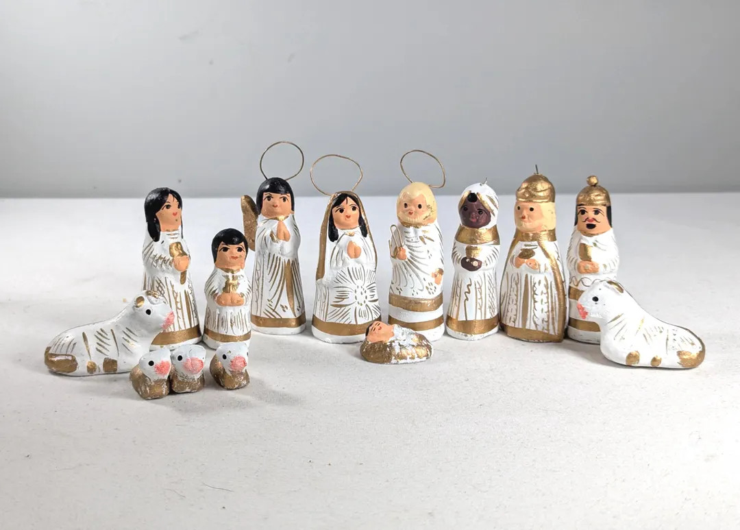 Vintage Mexican Folk Art Nativity Set, 14 Piece Hand-Painted Terracotta | Etsy (US)