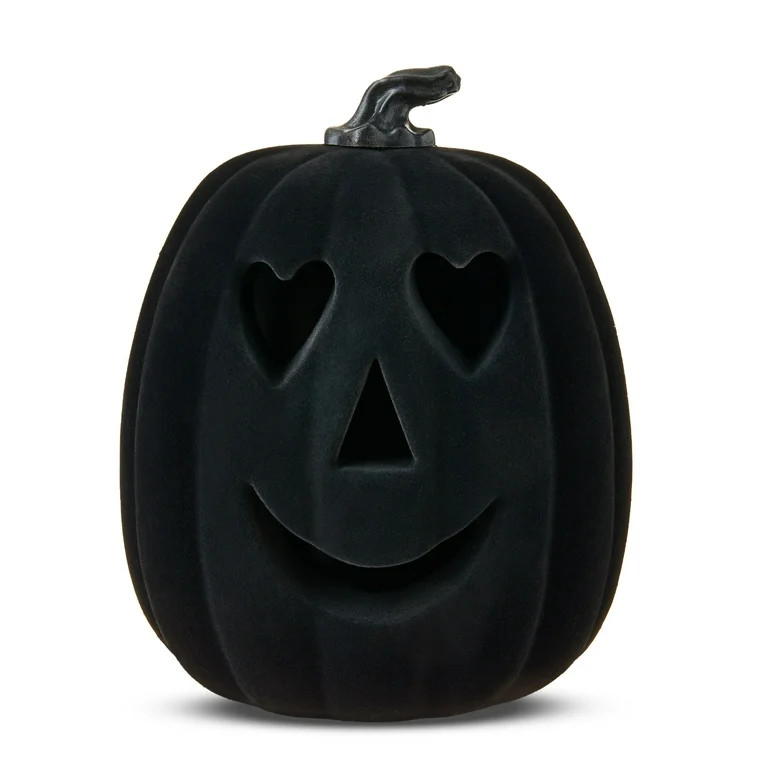 Light-Up Flocked Pumpkin Tabletop Decor, Black, 8", Halloween by Way To Celebrate - Walmart.com | Walmart (US)