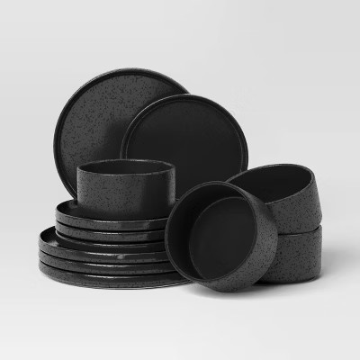 12pc Stoneware Stella Dinnerware Set Black - Threshold™ | Target