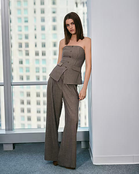 Pinstripe High Waisted Relaxed Trouser | Express