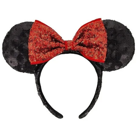 Disney Parks Minnie Ears Headband, with Black Sequins with Red Shimmer Satin Bow | Walmart (US)