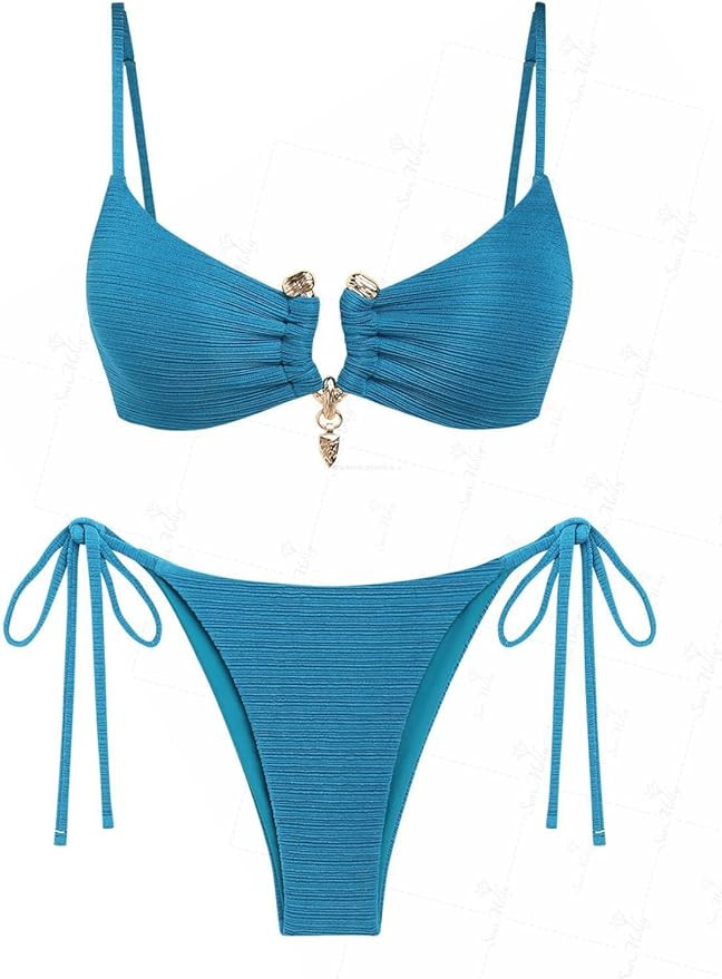 Women’s Gingham Bandeau Bikini Set – Strapless Tie Side Swimsuit with Removable Pads | Amazon (US)