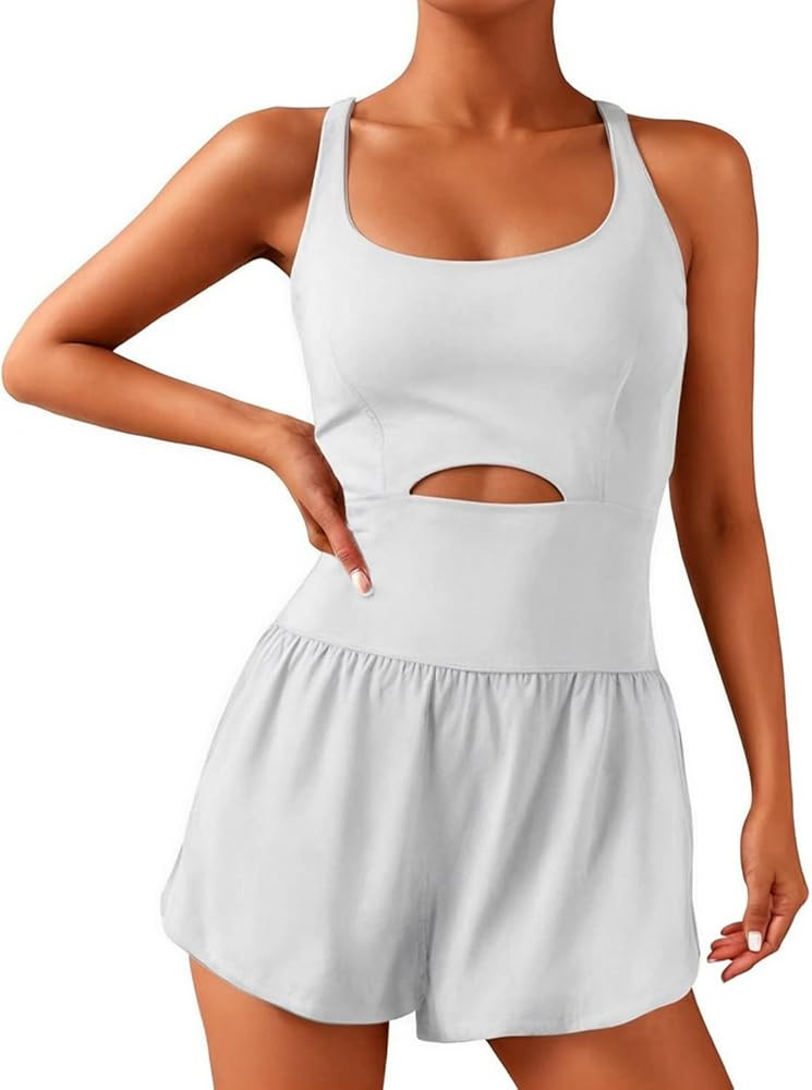 Wenlia Women Workout Romper Sleeveless One Piece Outfits Jumpsuit | Amazon (US)