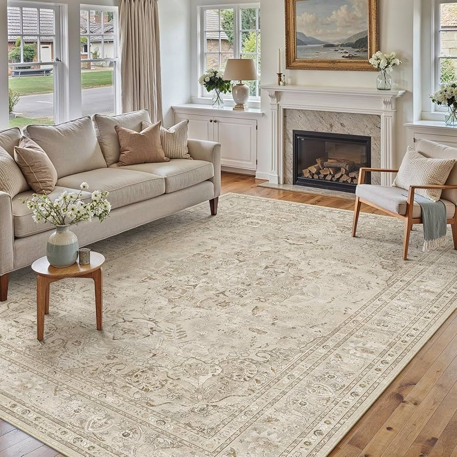 PureCozy Brown 5x7 Area Rug Washable Vintage Carpet for Living Room Office Soft Retro Floral Low ... | Amazon (US)