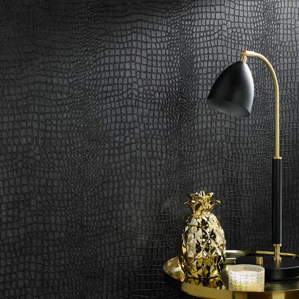 Straughter Crocodile Vinyl Black Copper Metallic Textured Wallpaper Modern 3D | Wayfair North America