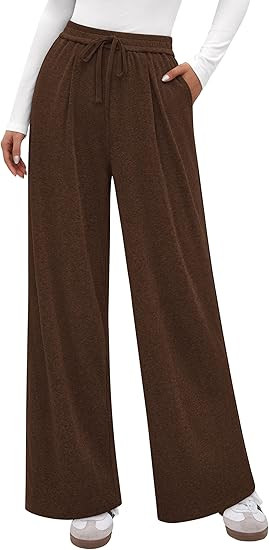 PRETTYGARDEN Women's Wide Leg Pants 2025 Fall Clothes Elastic High Waisted Knit Lounge Palazzo Pa... | Amazon (US)
