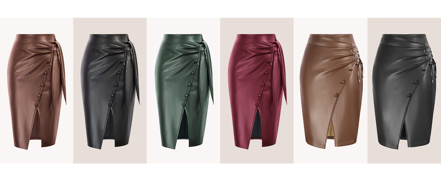 LIUMILAC Women Wrap PU Leather Skirt Split High Waist Midi Bodycon Pencil Skirt | Amazon (US)