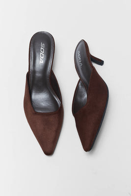 Brown Faux Suede Mule Kitten Heel | Avara