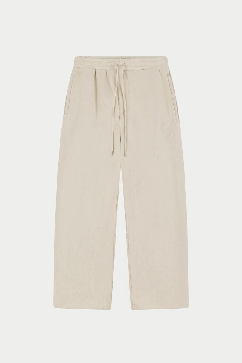 KNIT CONTRAST DRAWCORDS RELAXED JOGGERS - BEIGE | The Couture Club