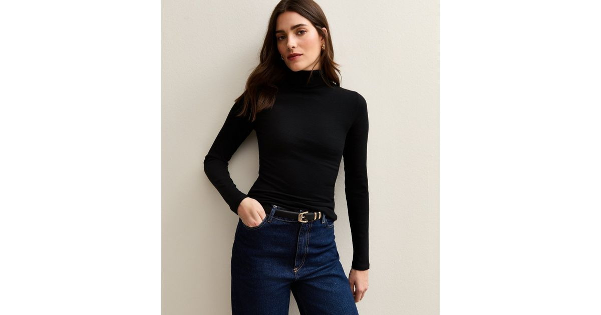 Black Ribbed Long Sleeve Roll Neck Top | New Look | New Look (UK)
