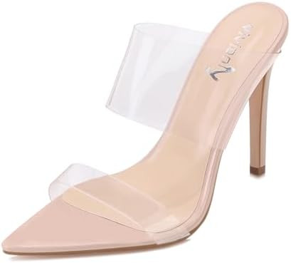 vivianly Clear Pointed Toe Heels Sandals Transparent Strap Stiletto High Heels Slip on Mules for ... | Amazon (US)