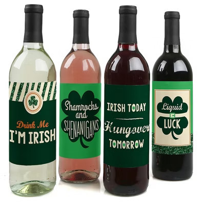 Big Dot of Happiness St. Patrick's Day - Saint Paddy's Day Decorations for Women and Men - Wine Bottle Label Stickers - Set of 4 | Target