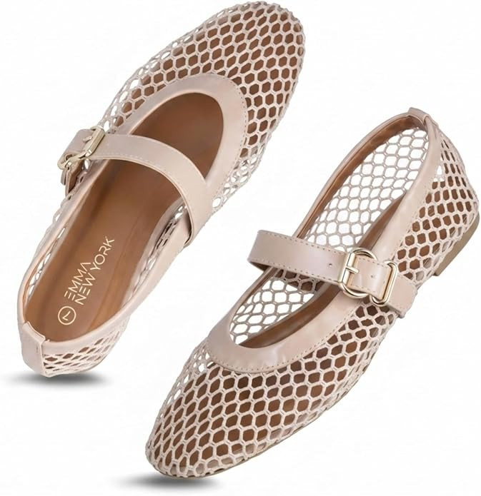 EMMA NEW YORK Mesh Ballet Flats for Women, Mary Jane Mesh Ballet Flats Shoes for Women with Buckl... | Amazon (US)
