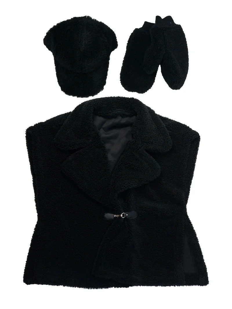 Time and Tru Womens Faux Shearling Vest, Black | Walmart (US)