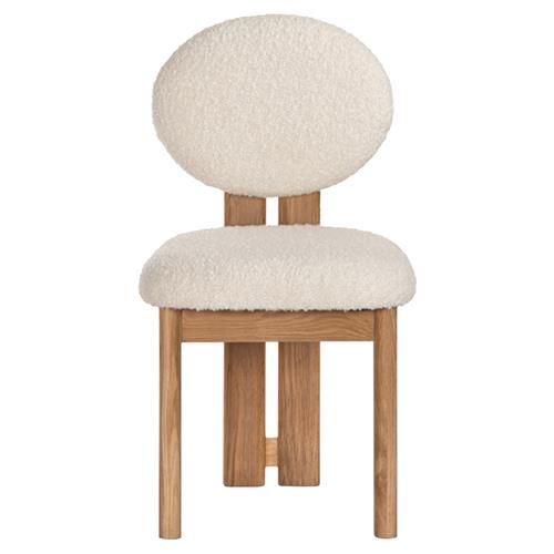 Cooper Modern Classic White Boucle Performance Oak Wood Dining Side Chair | Kathy Kuo Home