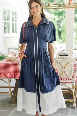 Best Dressed Navy & White Midi Dress | The Mint Julep Boutique