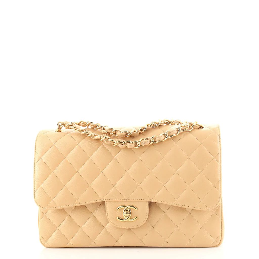 Chanel Classic Double Flap Bag Quilted Caviar Jumbo Neutral 1379871 | Rebag