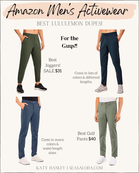 The best Lululemon dupes for men’s joggers and golf pants from Amazon! These are a fraction of the price & some colors are even on sale! My husband LOVES these styles. Get these for all of the guys in your life! 

Lululemon dupe. Amazon finds. Black Friday. Men’s joggers. Men’s activewear. Men’s gifts. Men’s golf. Men’s running. Athleisure. Sale alert. 

#LTKmens #LTKCyberweek #LTKfit