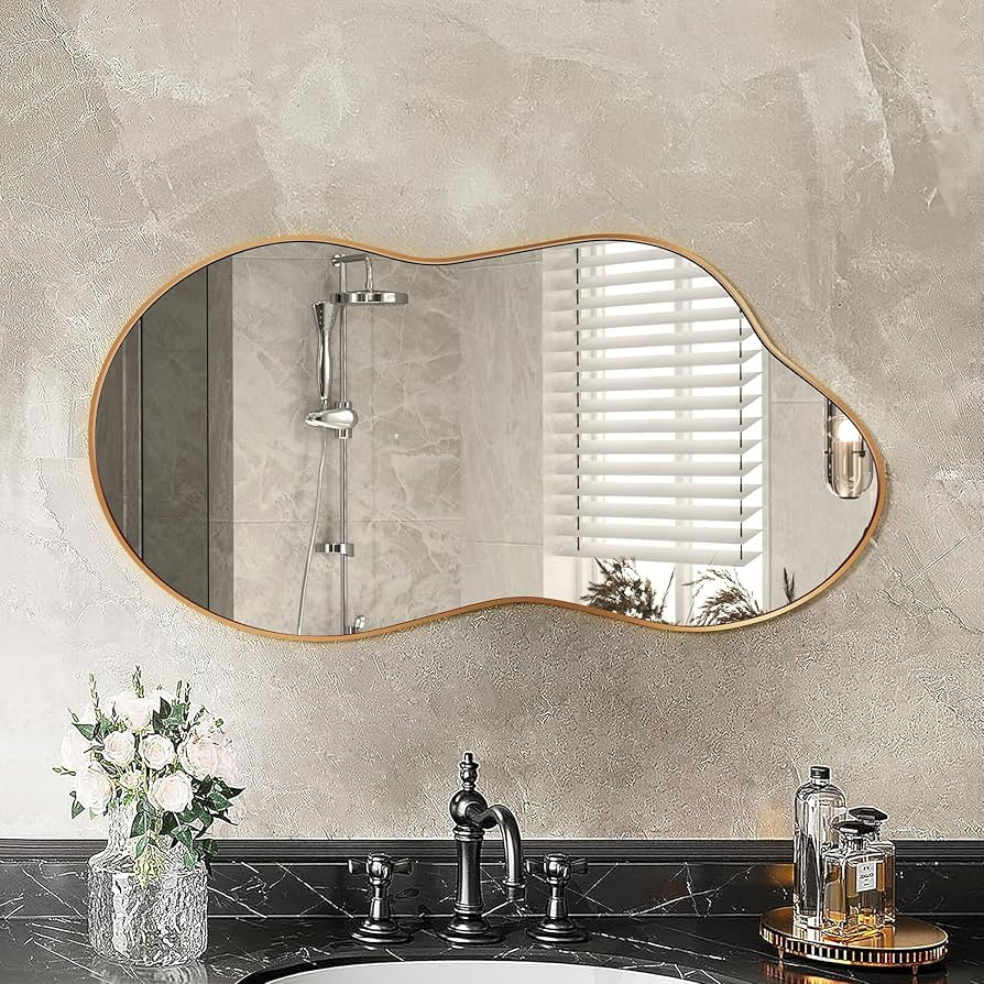 Irregular Wall Mirror - Wall Mirrors Decorative 20"x36" Gold Asymmetrical Mirror Aviation Aluminu... | Amazon (US)