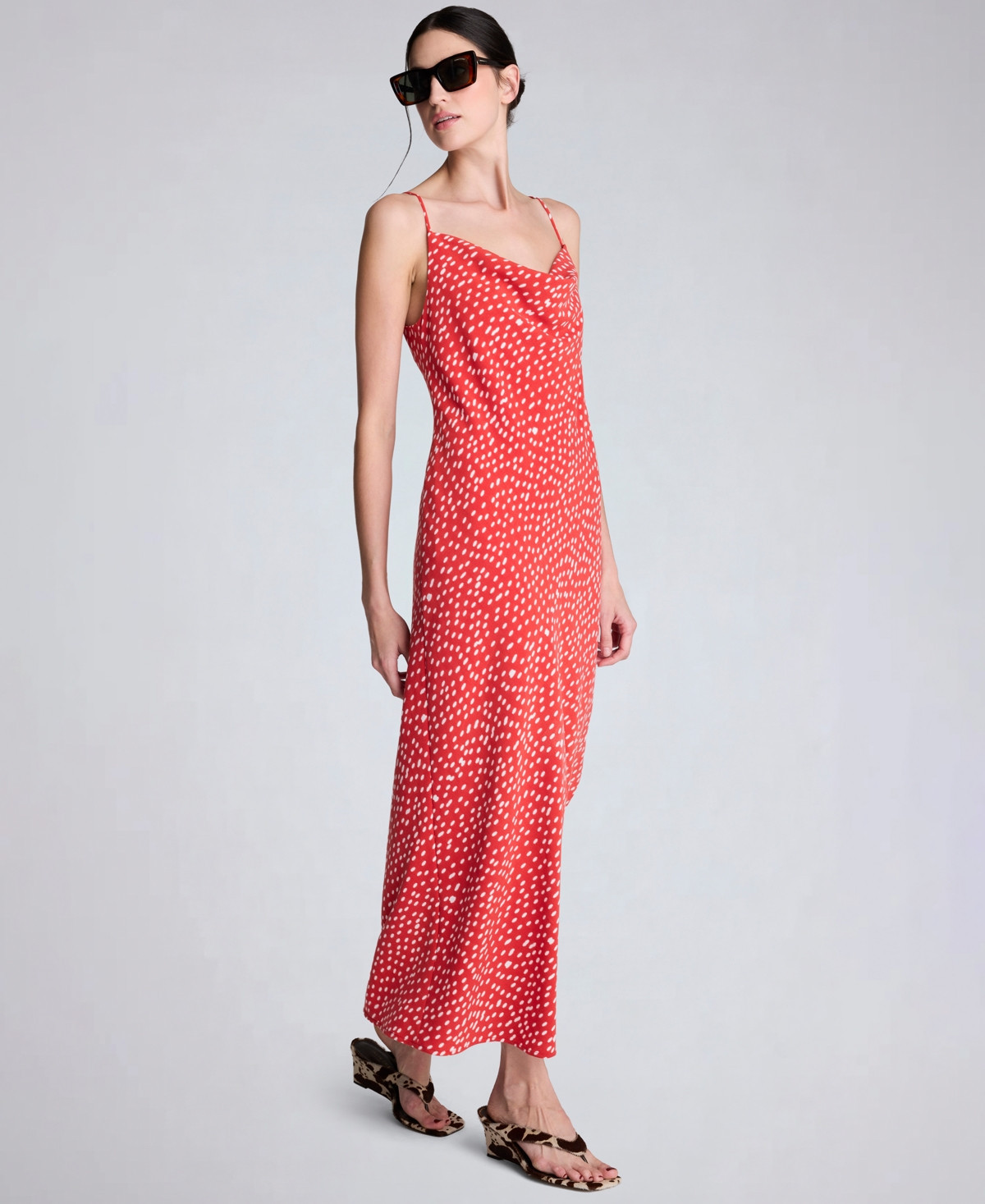 Kenneth Cole Women's Polka Dot Cowl Neck Maxi Slip Dress - Lava Red/Oyster | Macy's