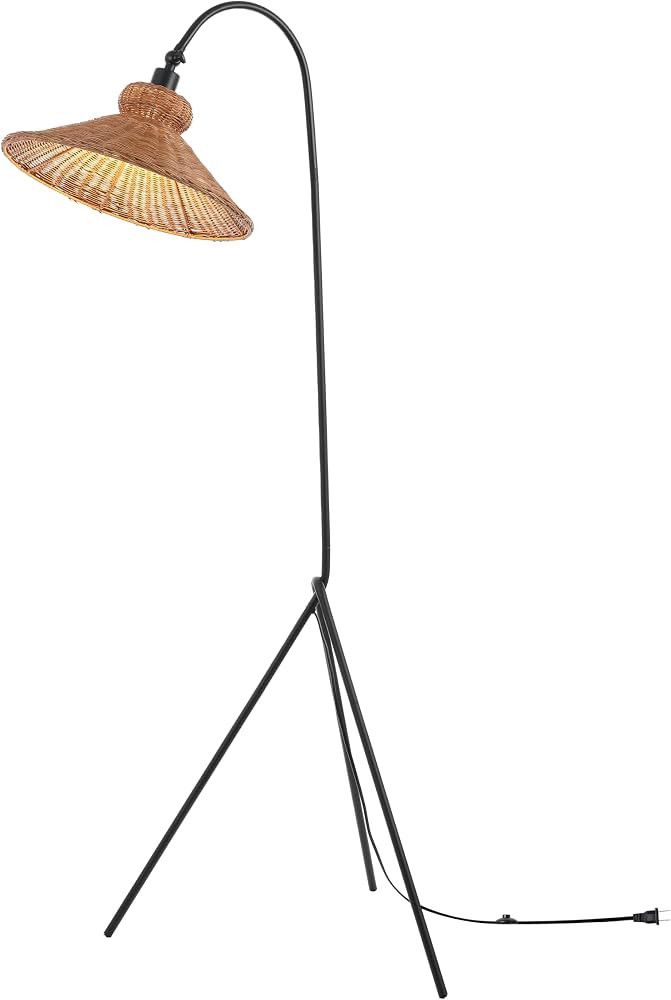 SAFAVIEH Lighting Collection Myah Modern Boho Black/Brown Shade Rattan 62-inch Tripod Floor Lamp ... | Amazon (US)