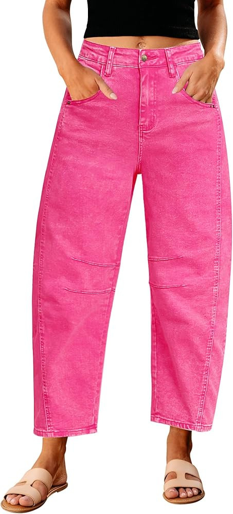 GRAPENT Barrel Jeans for Women Trendy High Waisted Wide Leg Baggy Cropped Relax Fit Stretch Denim... | Amazon (US)