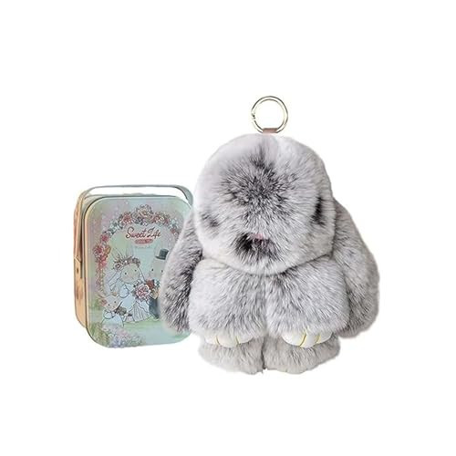 LIGIDAR Bunny Lulu keychain with tin, handmade soft and cute rabbit pompom pendant, suitable for girls and women (frost gray + box) | Amazon (US)