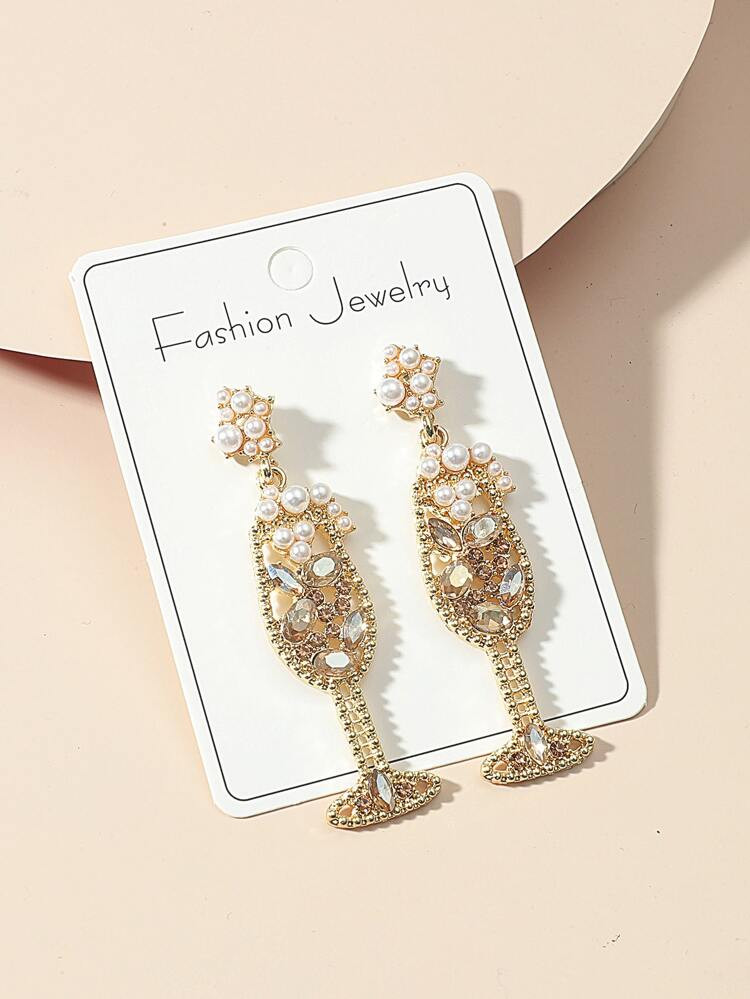 Faux Pearl Decor Wine Glass Drop Earrings | SHEIN