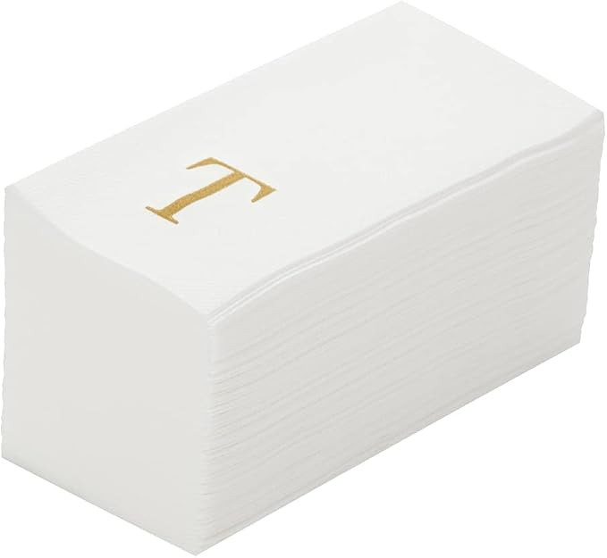 Luxenap 15.8 X 7.9 Inch Linen-Feel Guest Towels, 50 Lettered Hand Towels - Gold Letter 'T', Sans ... | Amazon (US)