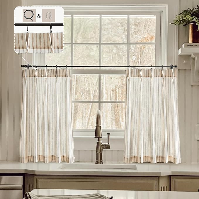 LIMON HOME Kitchen Curtains for Small Window,Cafe Curtains 24 Inch Length,Boho Striped Kitchen Pi... | Amazon (US)