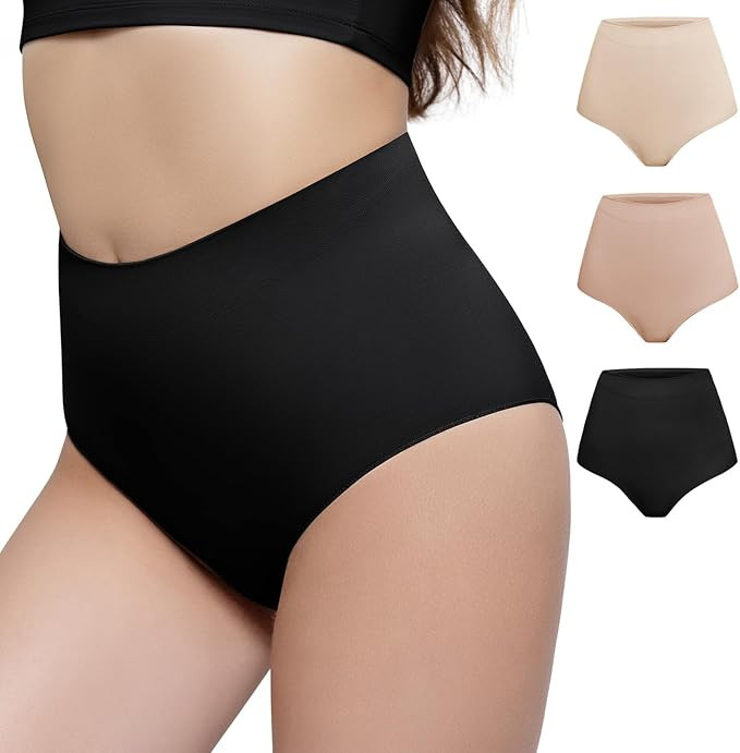 PUMIEY 3 Pack Womens Shapewear Panties Tummy Control Shaper Underwear Mid Waist | Amazon (US)