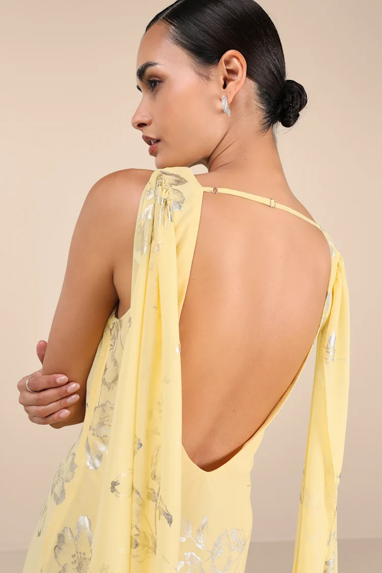 Sidonia Yellow and Gold Floral Cowl Sash Maxi Dress | Lulus