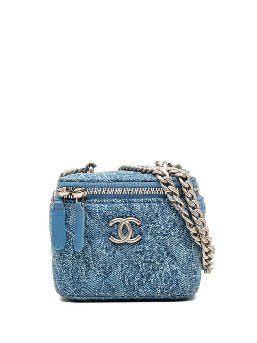 CHANEL Pre-Owned 2021-2026 Mini Quilted Denim Camellia Sweetheart Vanity Case With Chain crossbody bag - Blue | Farfetch Global