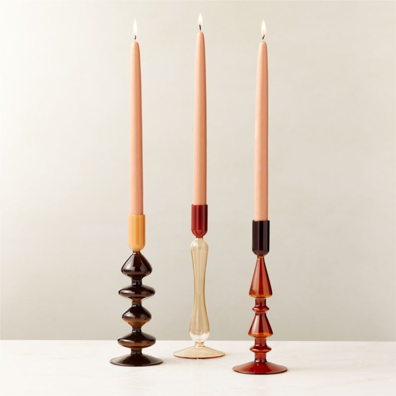 Kava Warm Toned Glass Taper Candle Holders Set of 3 + Reviews | CB2 | CB2