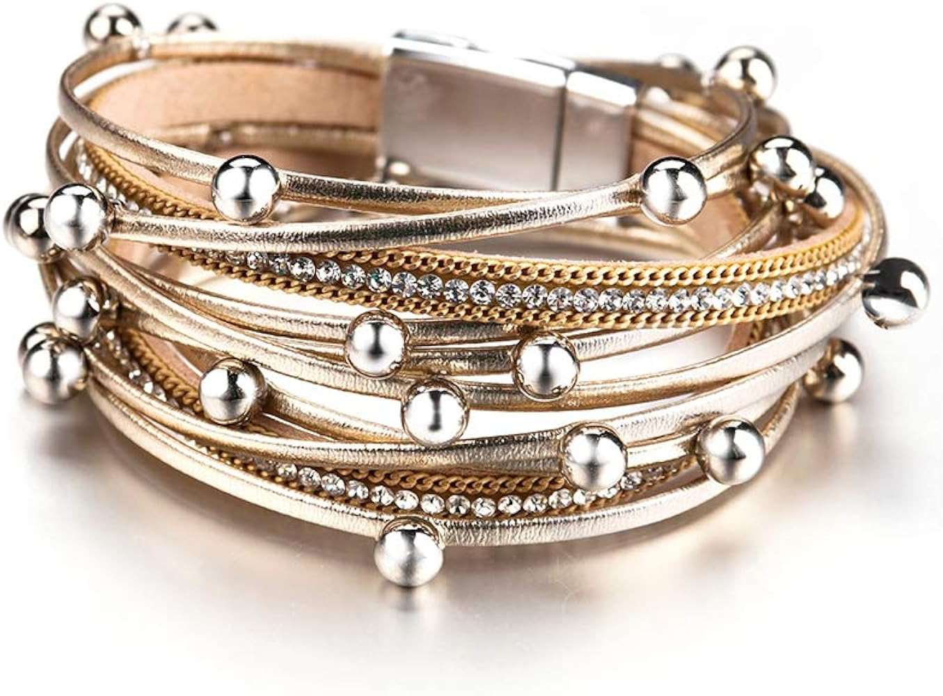 Fesciory Leather Wrap Bracelets for Women, Boho Leopard Multi-Layer Crystal Beads Cuff Bracelet J... | Amazon (US)