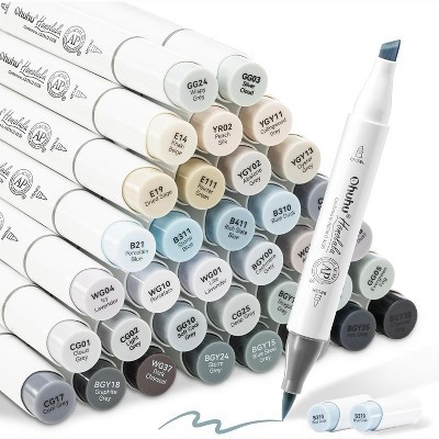 Ohuhu Grayscale Alcohol Markers Brush Tip- Double Tipped Alcohol Based Art Marker Set - 36 Grey-tone Colors- Chisel& Brush- Honolulu- Refillable | Target
