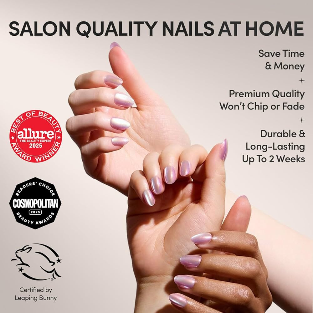 Glamnetic Press On Nails - Oyster Fake Nails | Short Oval Cat Eye Fake Nails with a Velvet Pearle... | Amazon (US)
