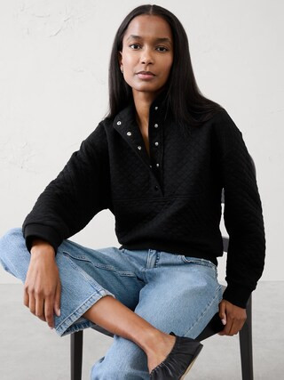 Snap-Collar Quilted Sweatshirt | Banana Republic Factory