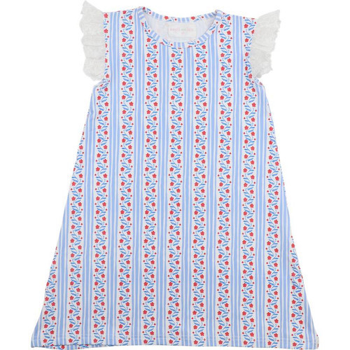 Red And Blue Floral Striped Eyelet Dress | Cecil and Lou