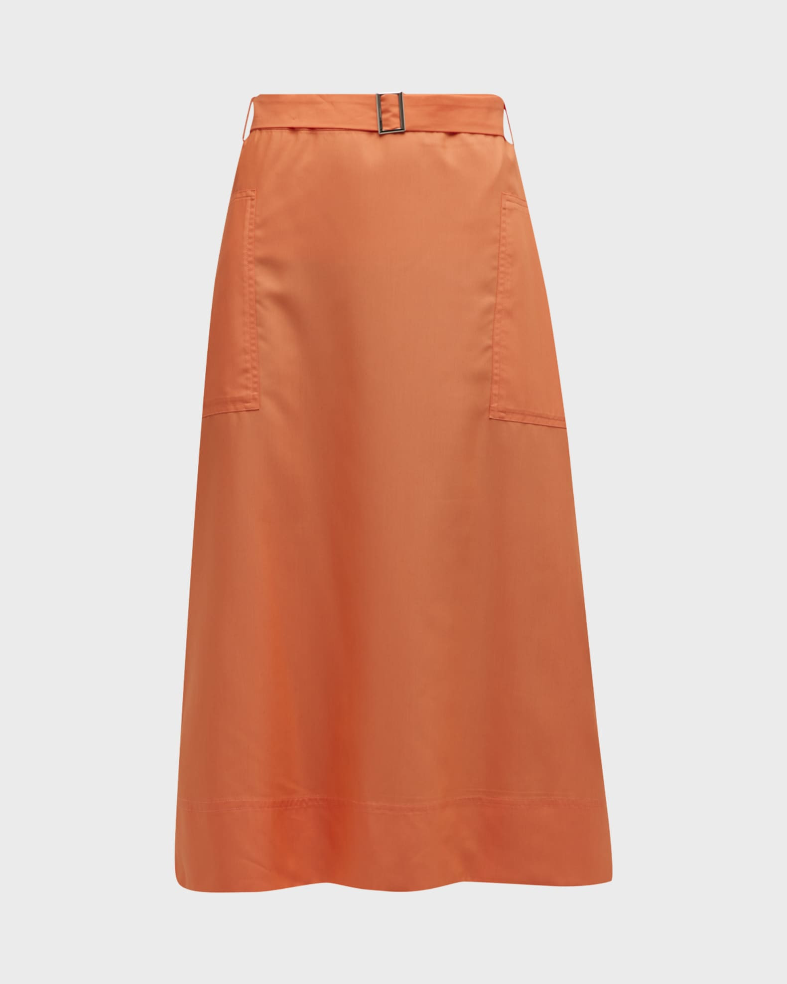 Belted A-Line Poplin Midi Skirt | Neiman Marcus