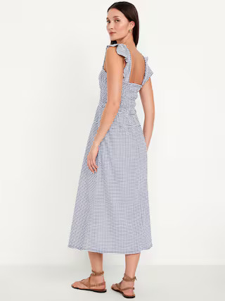 Fit & Flare Lightweight Smocked Gingham Midi Dress | Old Navy (US)