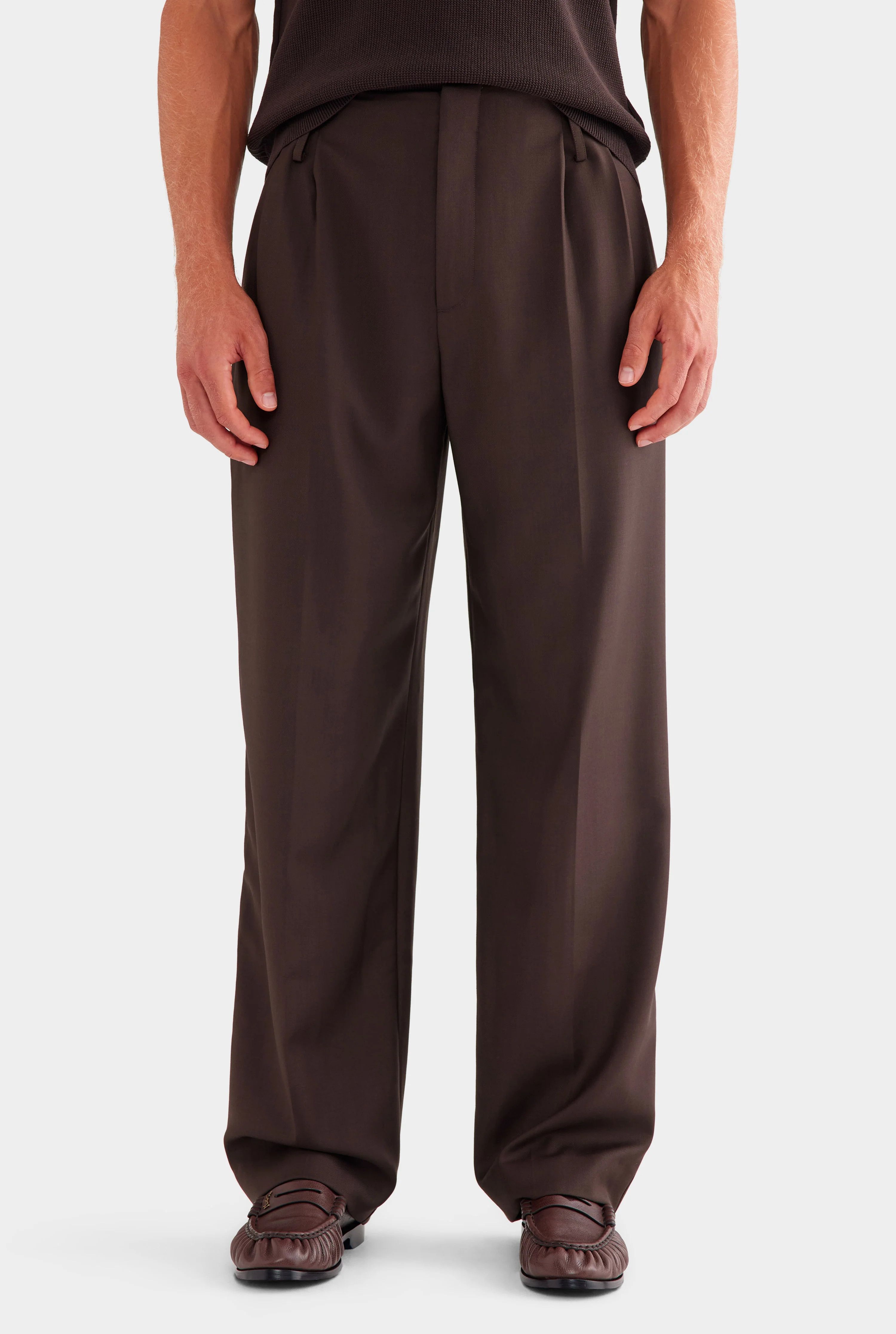 Tailored Wool Suit Trouser in Dark Chocolate | Venroy | Venroy AU