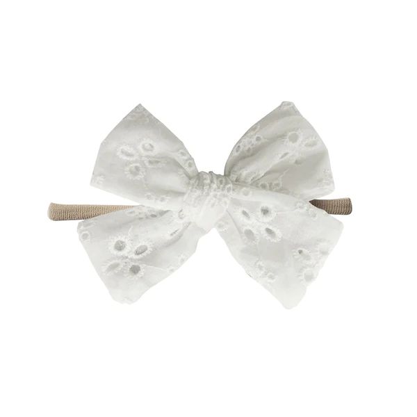 Eyelet bow headband in white | ChubbyBubbyBear